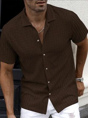Manfinity Homme Men Solid Color Single-Breasted Casual Short Sleeve Shirt (6)
